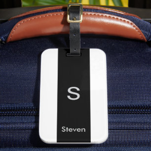 Monogram Two Tone Modern Black and White Luggage Tag