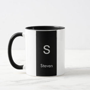 Monogram Two Tone Modern Black and White Mug
