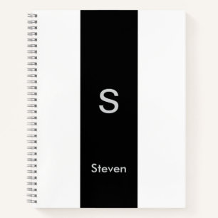 Monogram Two Tone Modern Black and White Notebook