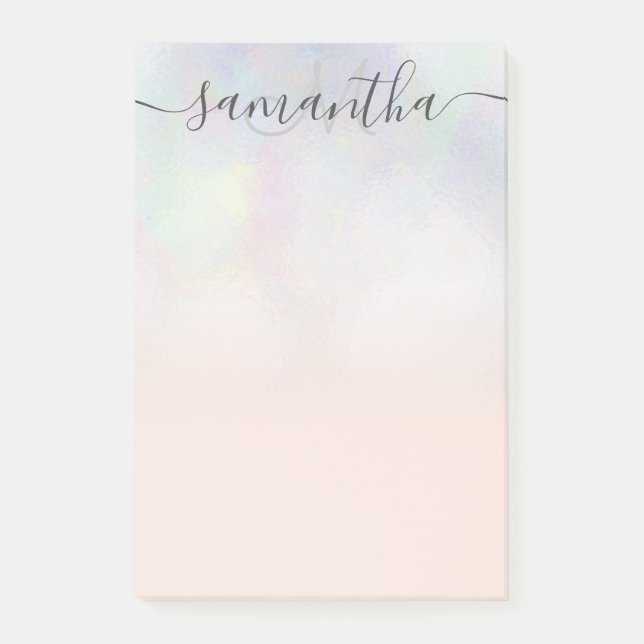 Monogram typography blush pearl nacre ombre post-it notes (Front)