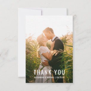 Monogram Typography Minimalist Wedding Photo Thank You Card