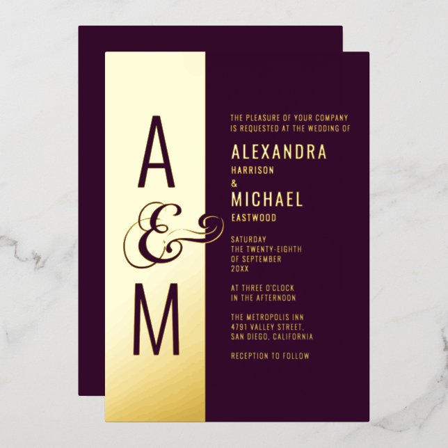 Monogram Typography Modern Burgundy Wedding (Front/Back)