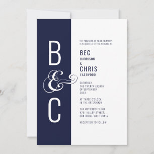 Monogram Typography Simple Bold Minimalist Navy Invitation