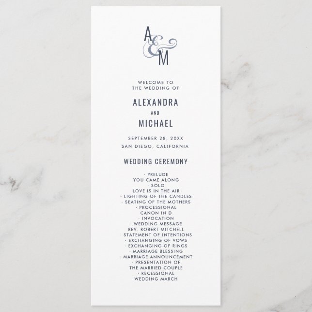 Monogram Typography Simple Bold Minimalist Wedding Programme (Front)