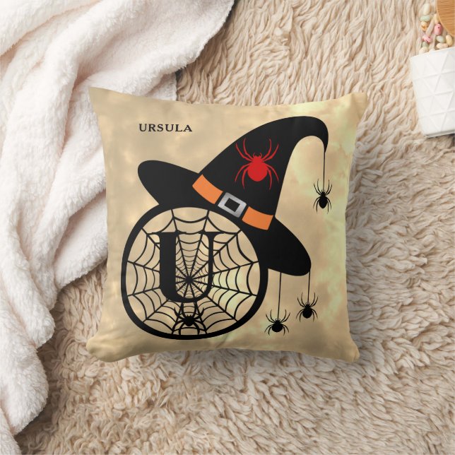Monogram U Halloween Sky Witch Spiders Name Cushion (Blanket)