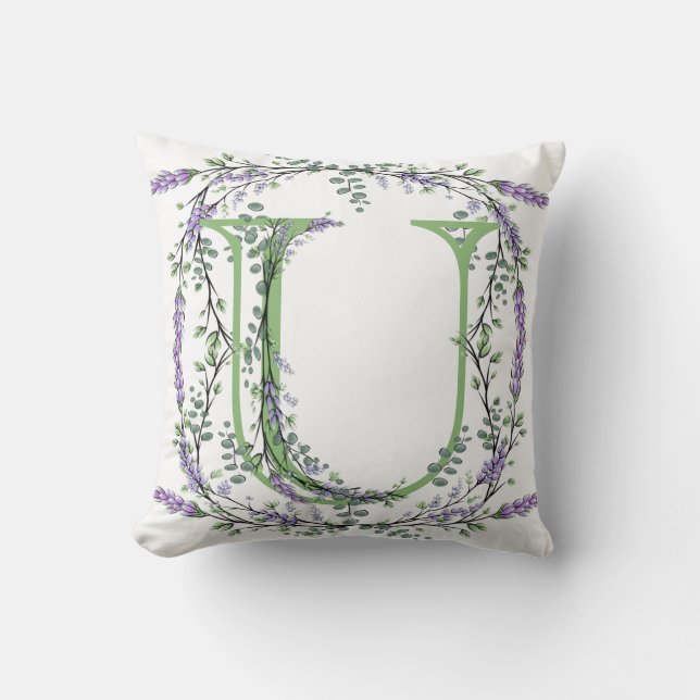 Monogram U Lavender Eucalyptus Cushion (Front)