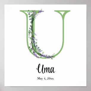 Monogram U Lavender Eucalyptus nursery  Poster