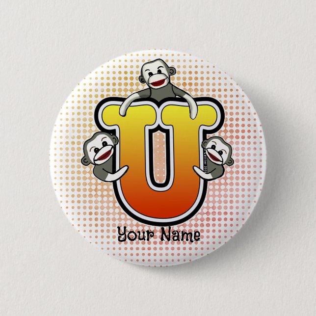 Monogram U Sock Monkey 6 Cm Round Badge (Front)