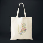 monogram U wedding floral spring Bridal Shower Tote Bag<br><div class="desc">***this design is part of a collection*** _______________________ this design template is fully editable and customisable by you the customer - click personalise further button if you wish to move, add, delete, or make significant changes to the design _______________________ *if you have any DESIGN questions or need more designs or...</div>