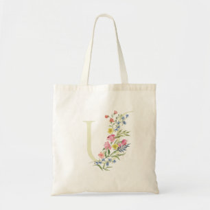 monogram U wedding floral spring Bridal Shower Tote Bag
