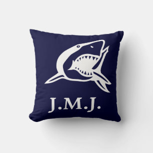 Monogram under white shark on navy blue cushion