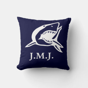 Monogram under white shark on navy blue cushion