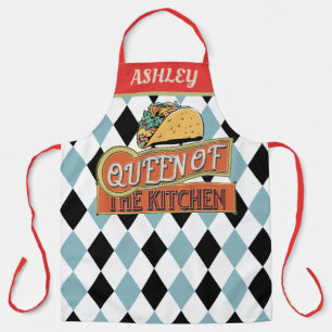Monogram unique decorative Funny Taco checkered Apron
