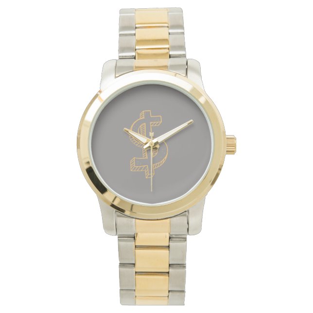 Monogram Unisex Dollar Sign Oversized Two Tone Watch (Front)