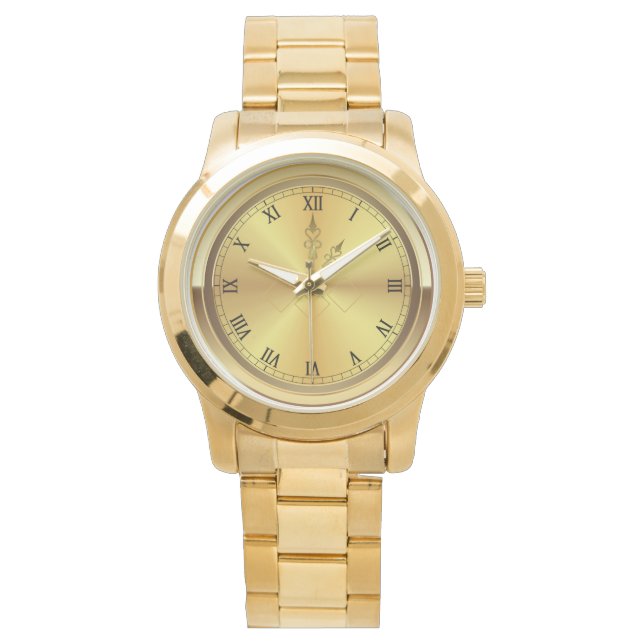 Monogram Unisex Oversized Gold Watch (Front)
