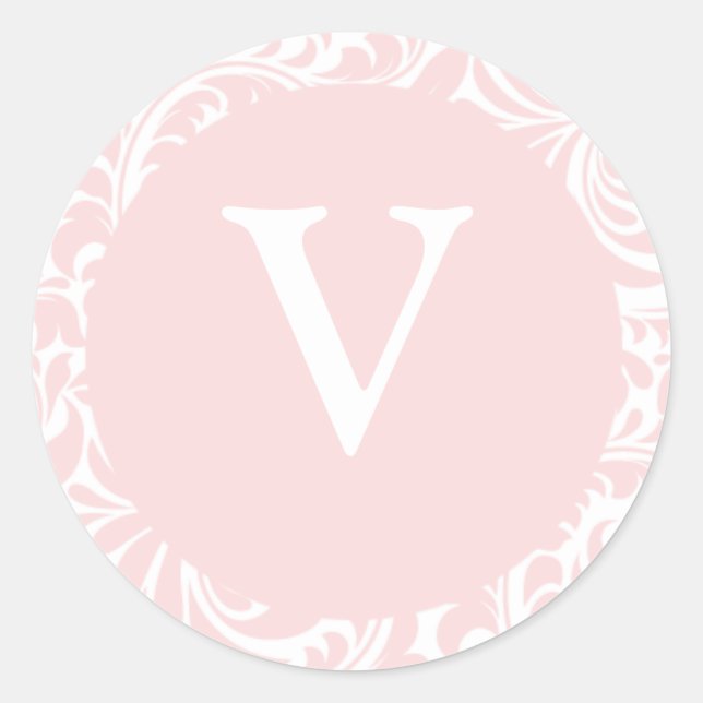 Monogram V Blush Colour Wedding Monograms Envelope Classic Round Sticker (Front)