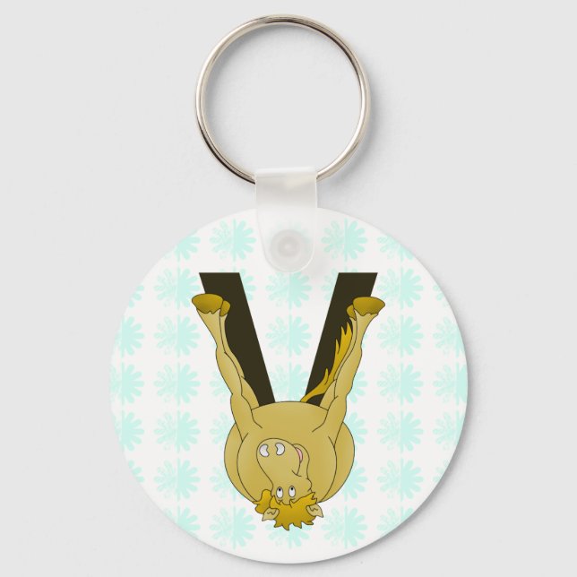 Monogram V Cute Horse Personalised Key Ring (Front)
