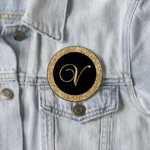 Monogram V, elegant golden script 7.5 Cm Round Badge