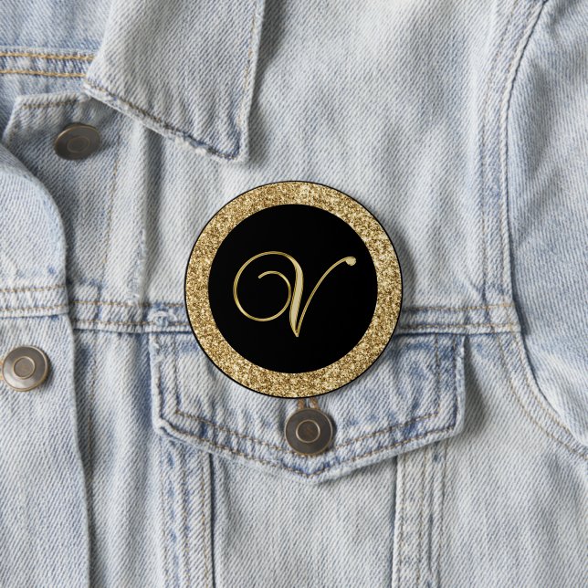 Monogram V, elegant golden script 7.5 Cm Round Badge (In Situ)