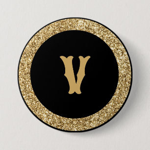 Monogram V, elegant golden script 7.5 Cm Round Badge