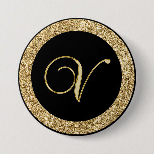 Monogram V, elegant golden script 7.5 Cm Round Badge