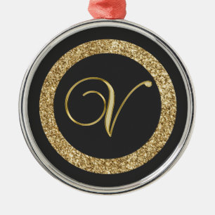 Monogram V, elegant golden script Metal Tree Decoration