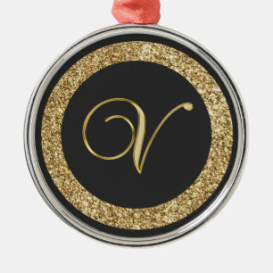 Monogram V, elegant golden script Metal Tree Decoration