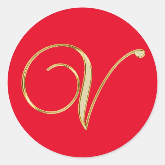 Monogram V gold Classic Round Sticker (Front)
