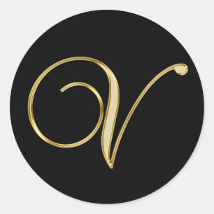 Monogram V gold Classic Round Sticker