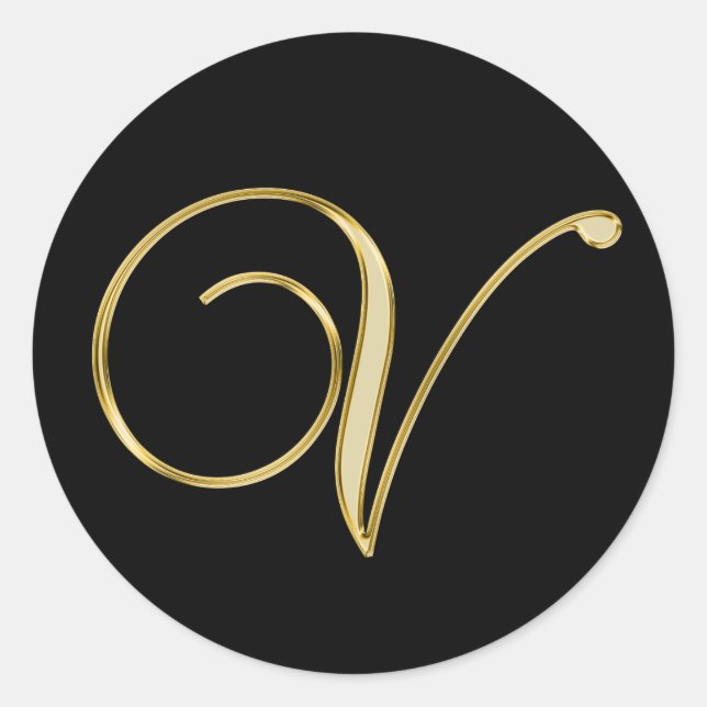Monogram V gold Classic Round Sticker (Front)