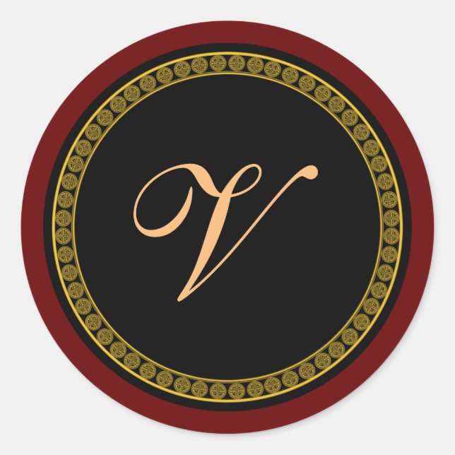 Monogram "V" gold-coloured script  Classic Round Sticker (Front)