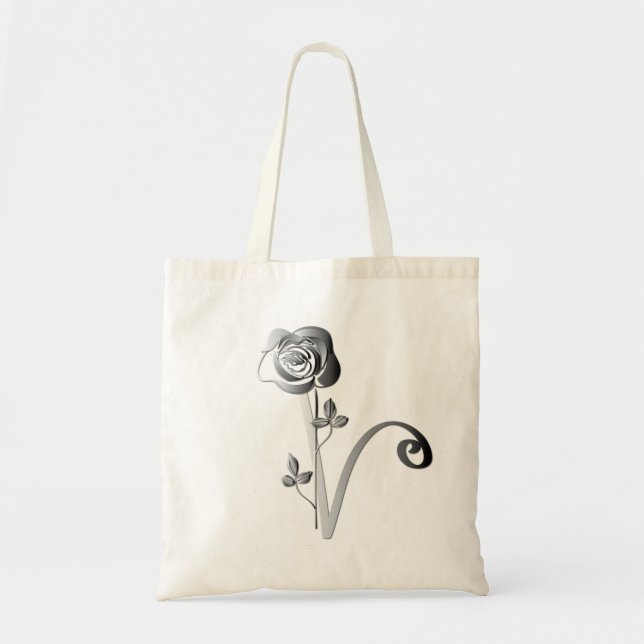 Monogram V Hand-written w/Rose Tote Bag (Front)