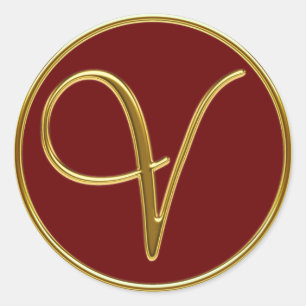 Monogram V in 3D gold Classic Round Sticker