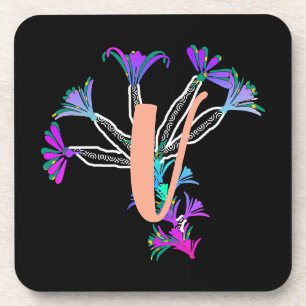 Monogram V Initial  Beverage Coaster