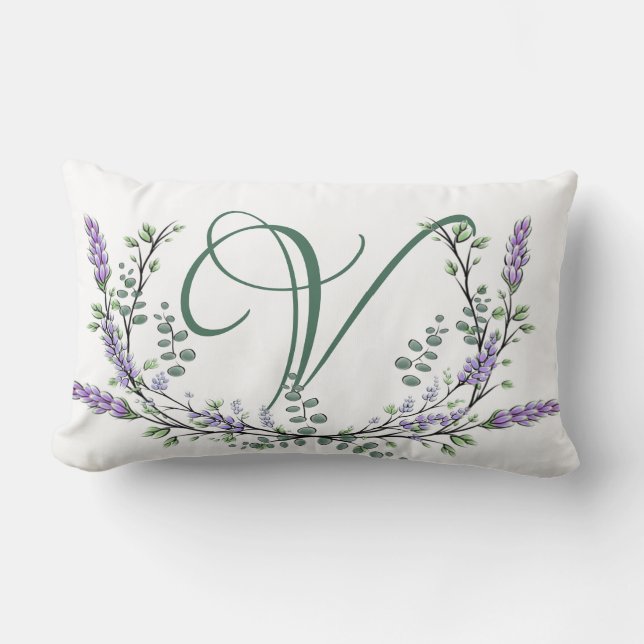Monogram V Lavender Eucalyptus Lumbar Cushion (Front)