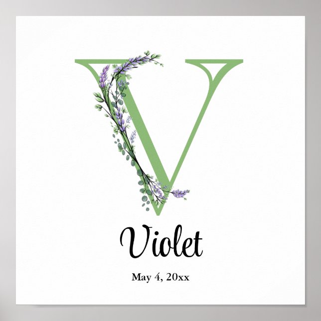 Monogram V Lavender Eucalyptus nursery  Poster (Front)
