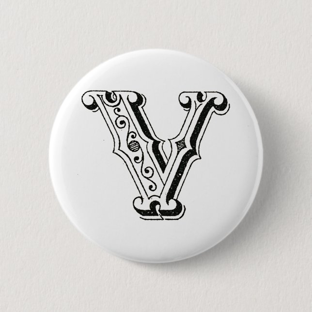 Monogram V, Letter V, Alphabet V, Black and White 6 Cm Round Badge (Front)