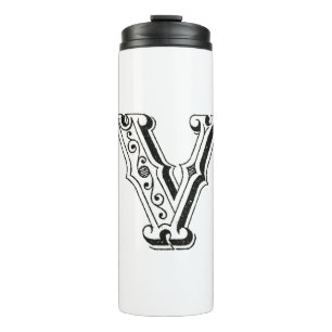 Monogram V, Letter V, Alphabet V, Black and White Thermal Tumbler