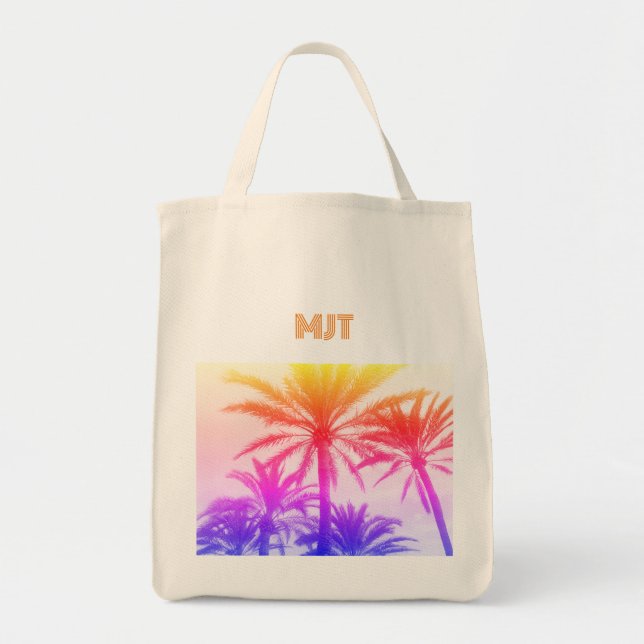 MONOGRAM vacation sunset Tote Bag RETRO PALM TREES (Front)