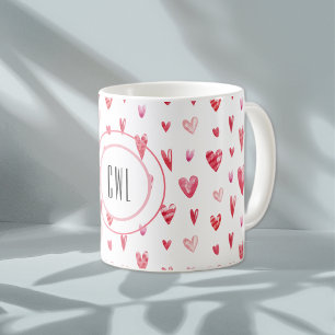Monogram, Valentine Hearts Pattern 11oz Coffee Mug