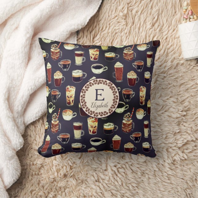 Monogram Venti Coffee Lover Fall Dark Purple Cushion (Blanket)