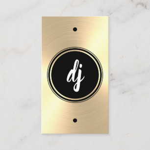 Monogram   Vertical Black & Gold Faux DJ Business Card