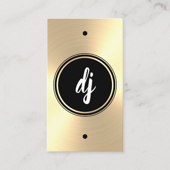 Monogram | Vertical Black & Gold Faux DJ Business Card (Front)