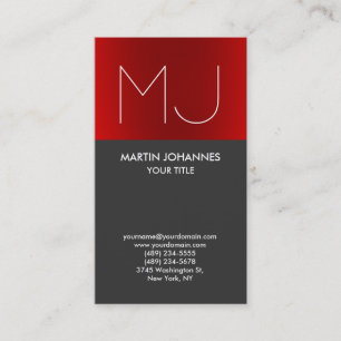 Monogram Vertical Elegant Red Grey Business Card