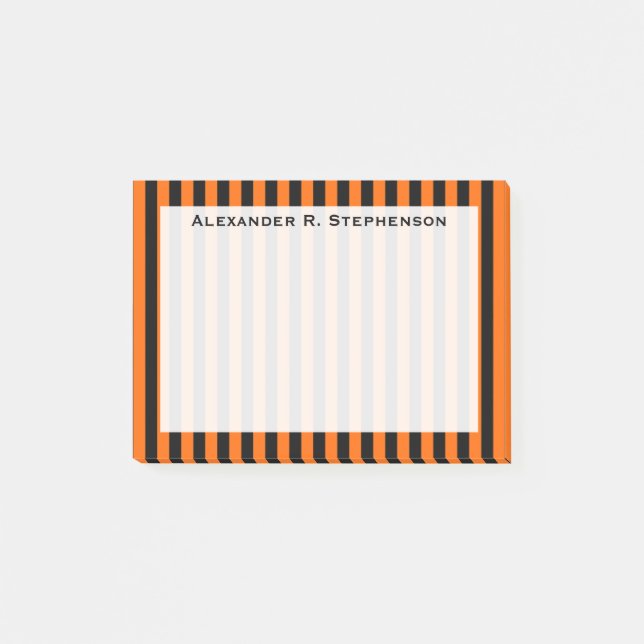 Monogram Vertical Halloween Orange / Black Stripe Post-it Notes (Front)