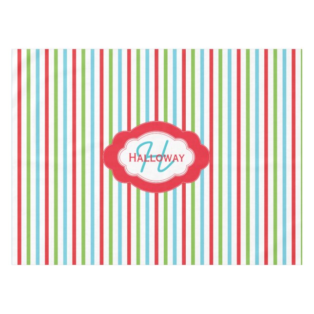 Monogram Vertical Stripe Christmas Tablecloth (Front (Horizontal))