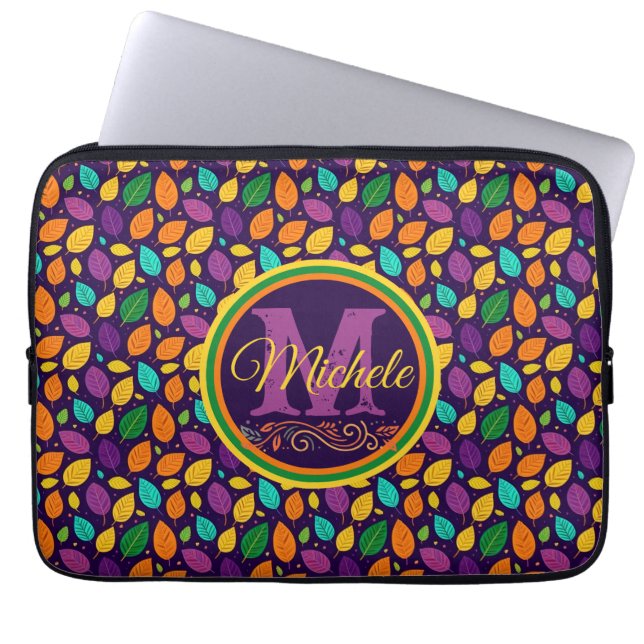 Monogram Vibrant Autumn Leaves Laptop Sleeve (Front)