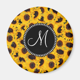 Monogram Vibrant Beautiful Sunflowers Floral Magnet