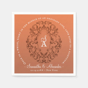 Monogram Victorian Crest Gothic Terracotta Wedding Napkin