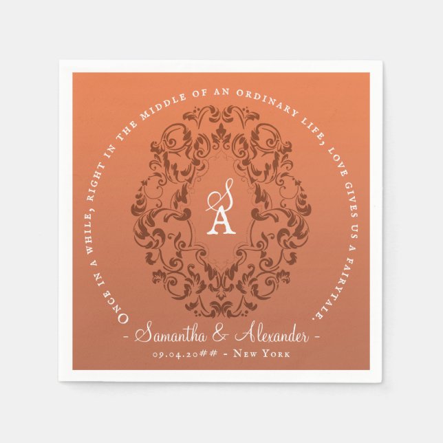 Monogram Victorian Crest Gothic Terracotta Wedding Napkin (Front)